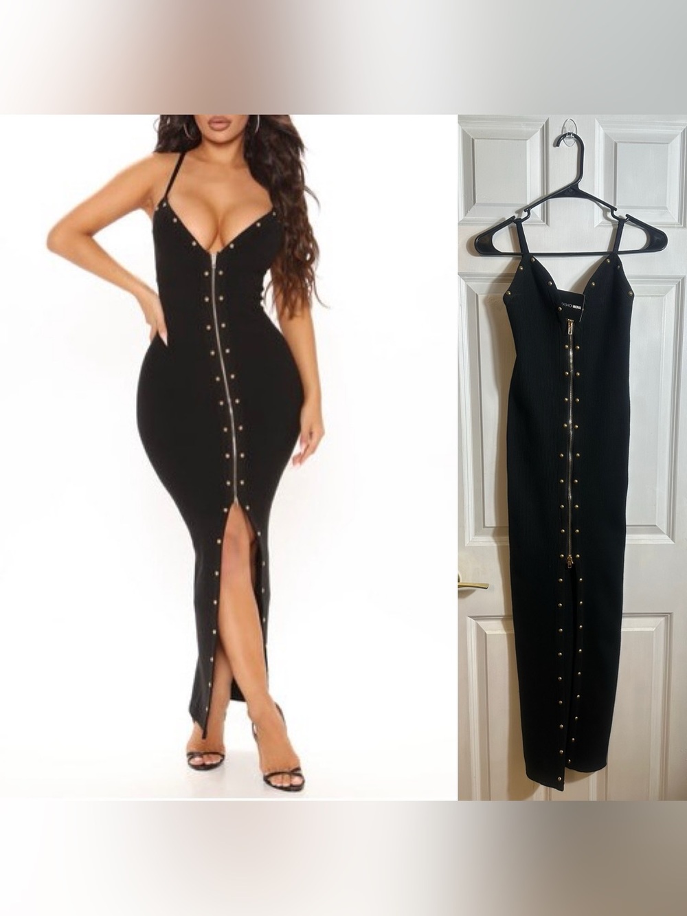Fashion Nova Black Stud-Front Sweater Maxi Dress